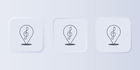 Grey Treble clef icon isolated on grey background. Set icons in square buttons. Vector
