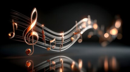 Elegant Golden Musical Notes Flowing on Dark Background  Abstract Music Concept