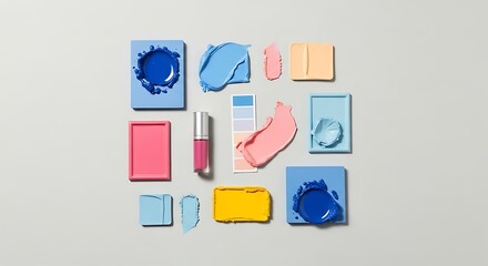 Obraz premium Colorful Makeup Swatches and Color Palette on Grey Surface