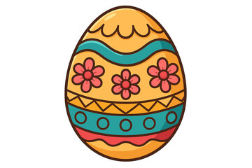 Decorative Easter egg vector illustration. Colorful ornamental egg with flower pattern and abstract design. Cartoon icon for spring holiday, Happy Easter celebration, egg hunt tradition.