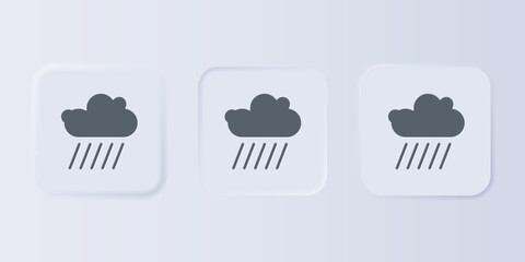 Grey Cloud with rain icon isolated on grey background. Rain cloud precipitation with rain drops. Set icons in square buttons. Vector
