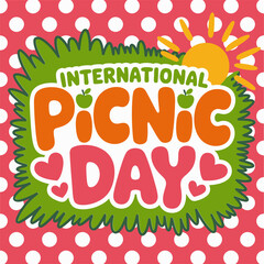 Strawberry themed frame with cheerful text and floral picnic icons for event branding  
