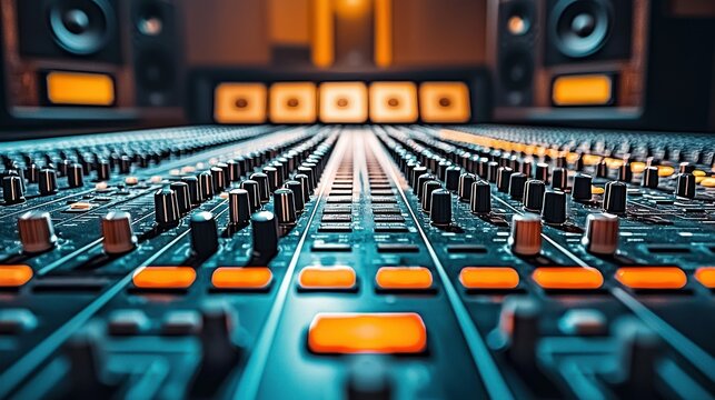 Close-up audio mixing console