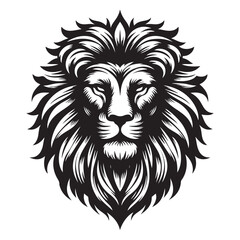Obraz premium Majestic lion head, powerful animal black and white illustration geometric logo, image vector