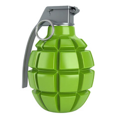 Military Green Grenade with Safety Pin and Lever Isolated on White Background