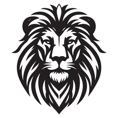Majestic lion head, powerful animal black and white illustration geometric logo, image vector