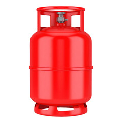 Obraz premium Red Gas Cylinder with Metal Valve for Home or Industrial Use Isolated on White Background