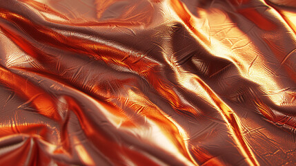 Crinkled faux leather with metallic copper tones and light-reflective texture.