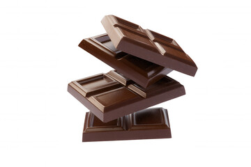 Stacked dark chocolate squares on black background, showcasing rich cocoa flavor and decadent dessert concept Perfect for confectionery, sweets, and indulgence