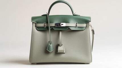 Bucharest, Romania 20 July  2023. Hermes Kelly 32 green handbag. photo made in studiou for editorial content. Hermes bag on white background.original product 