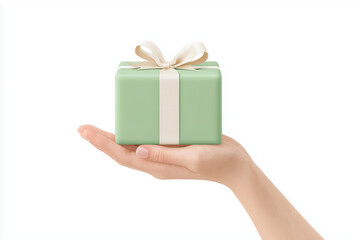 ギフトボックスを持つ女性の手 シンプルなリボン付きプレゼント