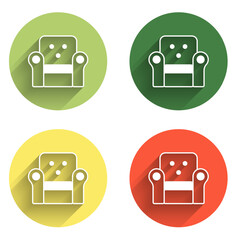 Set Armchair icon isolated with long shadow background. Color circle button. Vector
