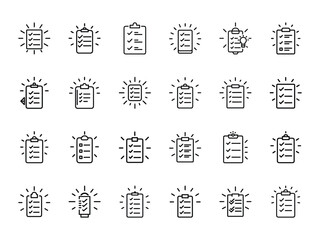 Set of Glowing Checklist and Task List Icons &ndash; Minimalist Outline Style To-Do List and Clipboard Vector Symbols for Productivity and Task Management UI Design