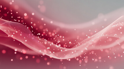 キラキラと舞う粒子と赤の抽象ウェーブ背景（バナー デザイン 広告）