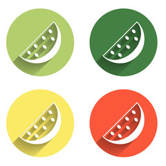 Set Watermelon icon isolated with long shadow background. Color circle button. Vector