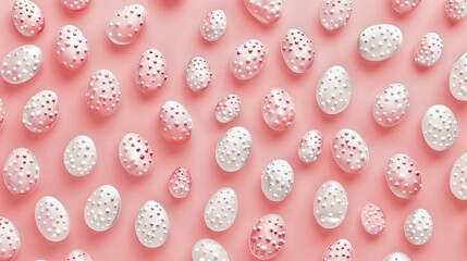 Pattern of pink and white Easter eggs over pink background