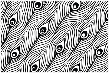 Obraz premium Elegant peacock feather pattern vector in black and white.