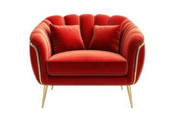 Luxury red and gold armchair with plush cushions creates an elegant focal point in any modern living space or interior design setting