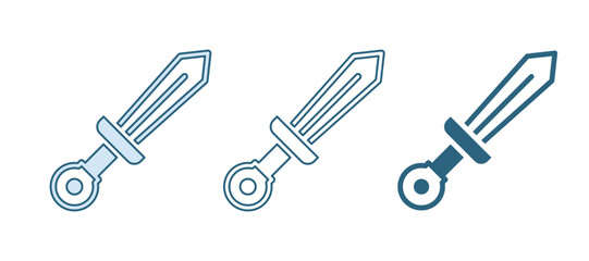 Blue Medieval sword icon isolated on white background. Medieval weapon. Vector