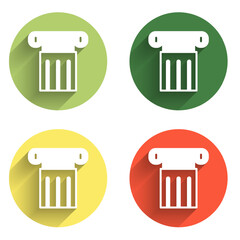 Set Ancient column icon isolated with long shadow background. Color circle button. Vector
