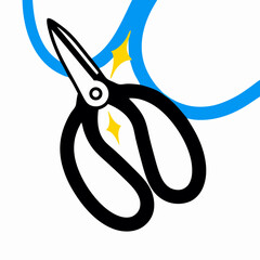 Sharp Black Floral Scissors Cutting Blue Line