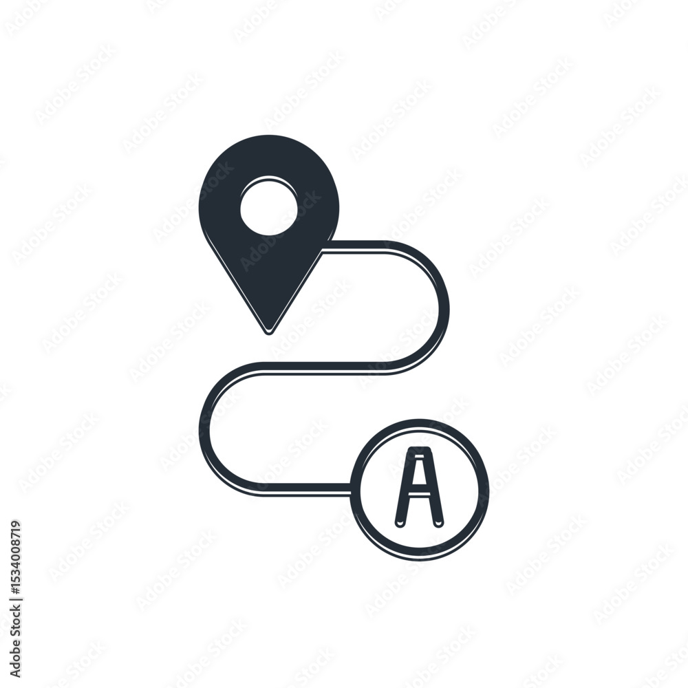 Poster black route location icon isolated on white background. map pointer sign. concept of path or road. g