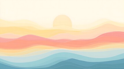 Obraz premium Colorful layered landscape with a sun.