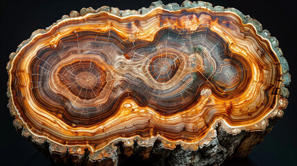 Cross-section of a tree trunk showing detailed growth rings and natural imperfections.