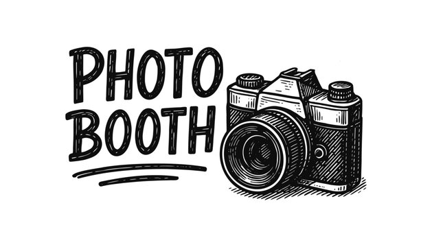 A vector illustration of a hand drawn photo booth design with camera.