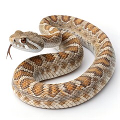 Obraz premium Saw-scaled Viper – Coiled Defensive Snake with Grainy Scales on White Background