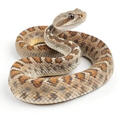 Fototapeta premium Saw-scaled Viper – Coiled Defensive Snake with Grainy Scales on White Background