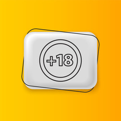 Black Plus 18 movie icon isolated on yellow background. Adult content. Under 18 years sign. Silver rectangle button. Vector