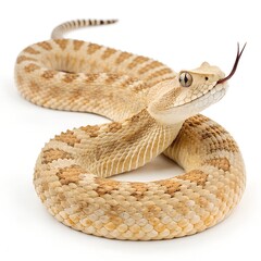 Obraz premium Desert Sand Viper – Coiled Saharan Horned Viper on Pure White Background