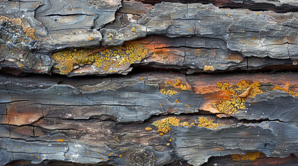 Decomposed forest wood close-up with moss, decay, and fungal growth--textured and raw.