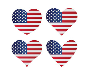 Set of USA Heart Shape Flag, American Flag in heart vector Shape, 4th July USA Independence Day image