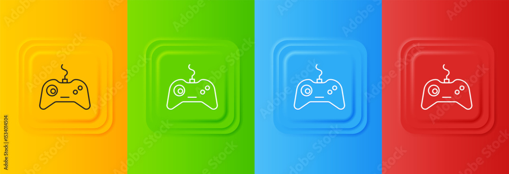 Poster white gamepad icon isolated on colorful background. game controller. set icons in square buttons. ve
