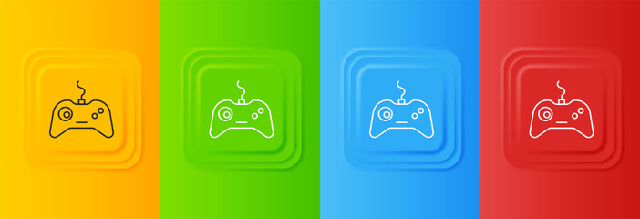 White Gamepad icon isolated on colorful background. Game controller. Set icons in square buttons. Vector © Vadim