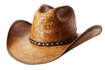Horse rider wearing a brown leather cowboy hat at a rodeo event during a bright afternoon in a lively outdoor arena with cheering crowds and excitement