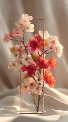 Elegant Spring Blossoms in Gold Frame  Soft Light  Floral Arrangement