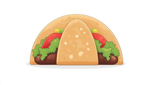 Cartoon Taco Illustration Meat, Lettuce and Tomato Filling, Food