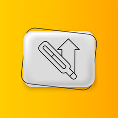 Black Medical thermometer for medical examination icon isolated on yellow background. Silver rectangle button. Vector