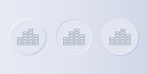 Grey Music equalizer icon isolated on grey background. Sound wave. Audio digital equalizer technology, console panel, pulse musical. Set icons in square buttons. Vector
