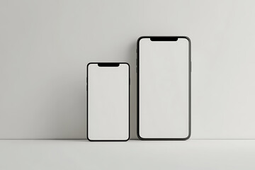 3D render of a laptop and phone with blank screens on a white background, in white color, high resolution, no text or logos.