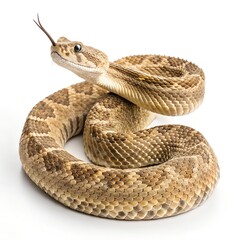 Obraz premium Rattlesnake Coiled – Defensive Pose Isolated on Pure White Background