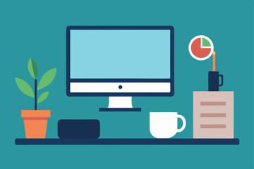 Modern flat design vector illustration of a computer display with technology icons