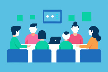 Business people meeting in an office with laptops, illustrating teamwork and communication