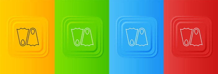 White Rubber flippers for swimming icon isolated on colorful background. Diving equipment. Extreme sport. Sport equipment. Set icons in square buttons. Vector © Vadim