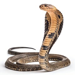 Fototapeta premium King Cobra – Majestic Upright Snake Isolated on Pure White Background