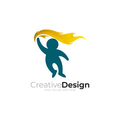 Children logo with flame design combination, people care