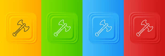 White War axe icon isolated on colorful background. Battle axe, executioner axe. Medieval weapon. Set icons in square buttons. Vector